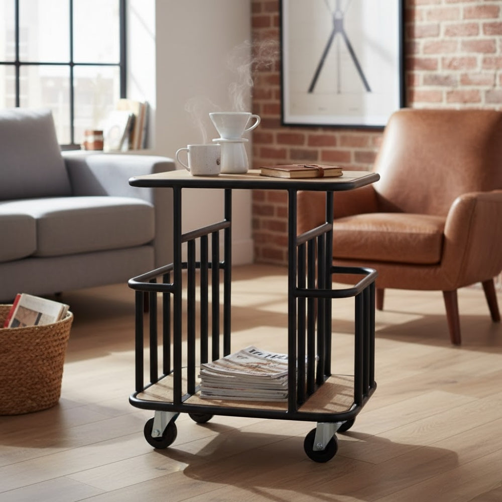 Indian Hub Serving Trolley Industrial Design Wood