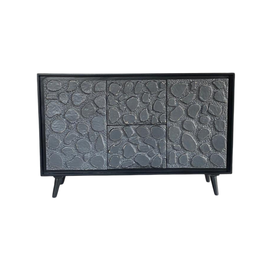 Modern Black Sideboard with Natural Stone Inlay Doors and Drawers