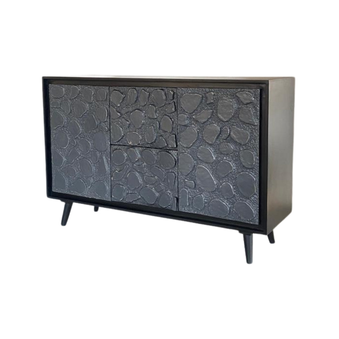 Modern Black Sideboard with Natural Stone Inlay Doors and Drawers