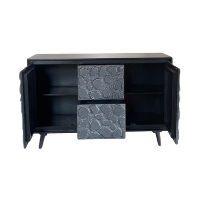 Modern Black Sideboard with Natural Stone Inlay Doors and Drawers