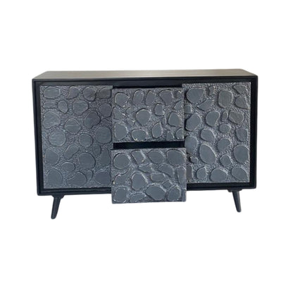 Modern Black Sideboard with Natural Stone Inlay Doors and Drawers