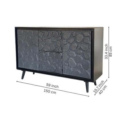 Modern Black Sideboard with Natural Stone Inlay Doors and Drawers