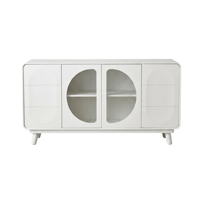 Modern White Capsule Sideboard with Fluted Glass Doors and Drawers