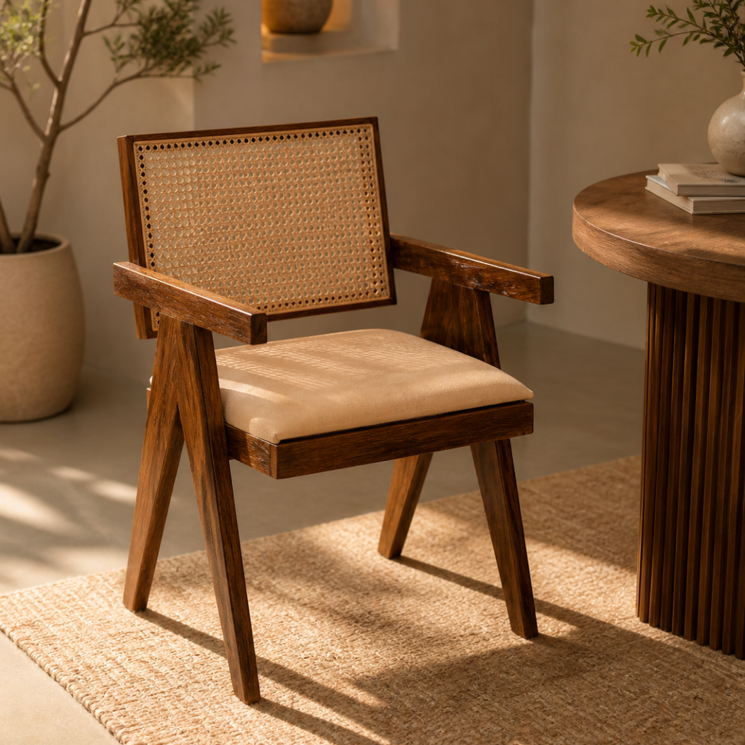Mango Wood Cane Arm Chair