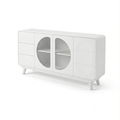 Modern White Capsule Sideboard with Fluted Glass Doors and Drawers