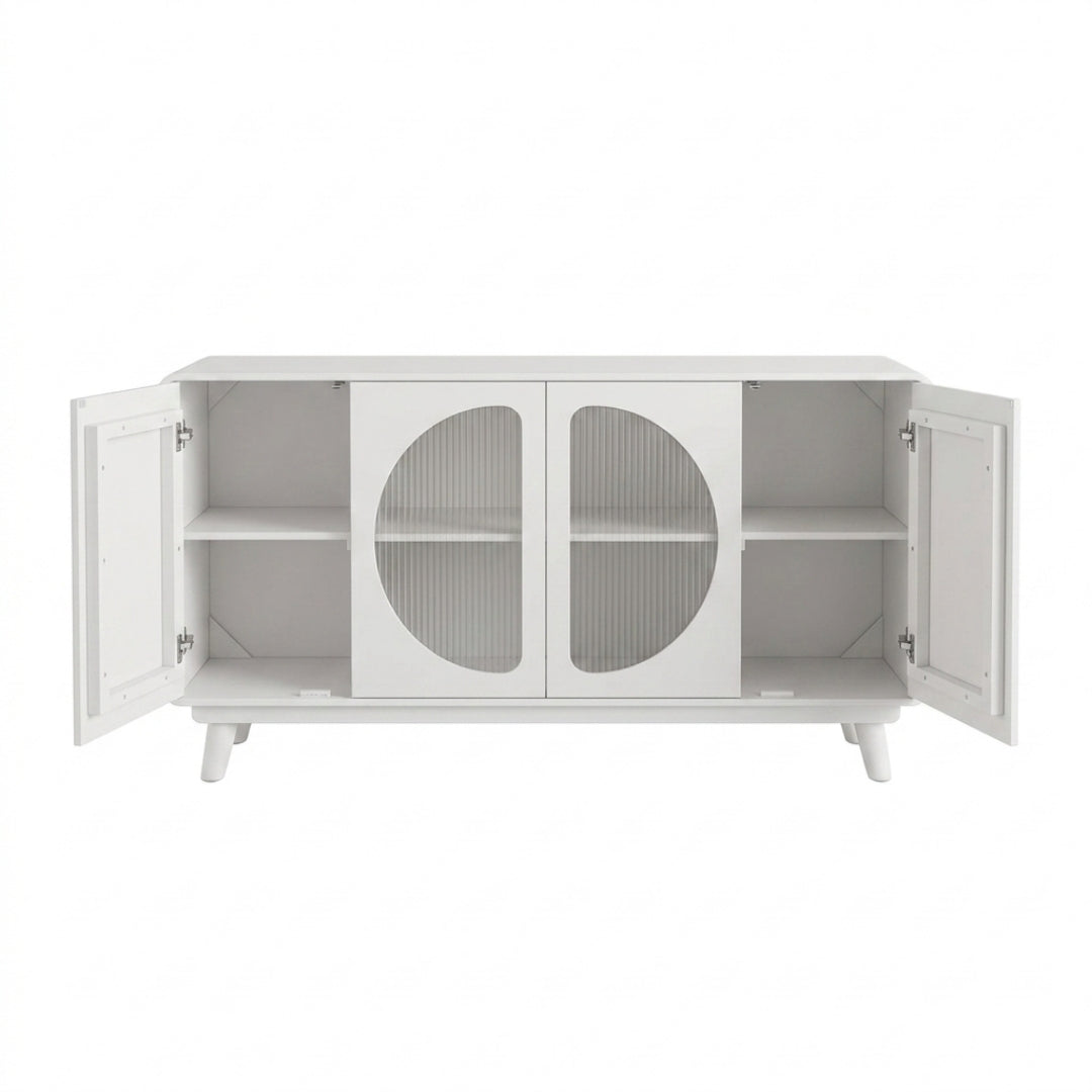 Modern White Capsule Sideboard with Fluted Glass Doors and Drawers