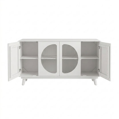 Modern White Capsule Sideboard with Fluted Glass Doors and Drawers