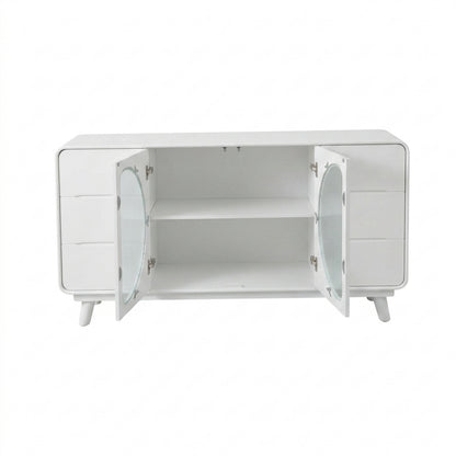Modern White Capsule Sideboard with Fluted Glass Doors and Drawers