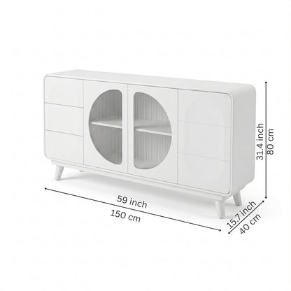 Modern White Capsule Sideboard with Fluted Glass Doors and Drawers