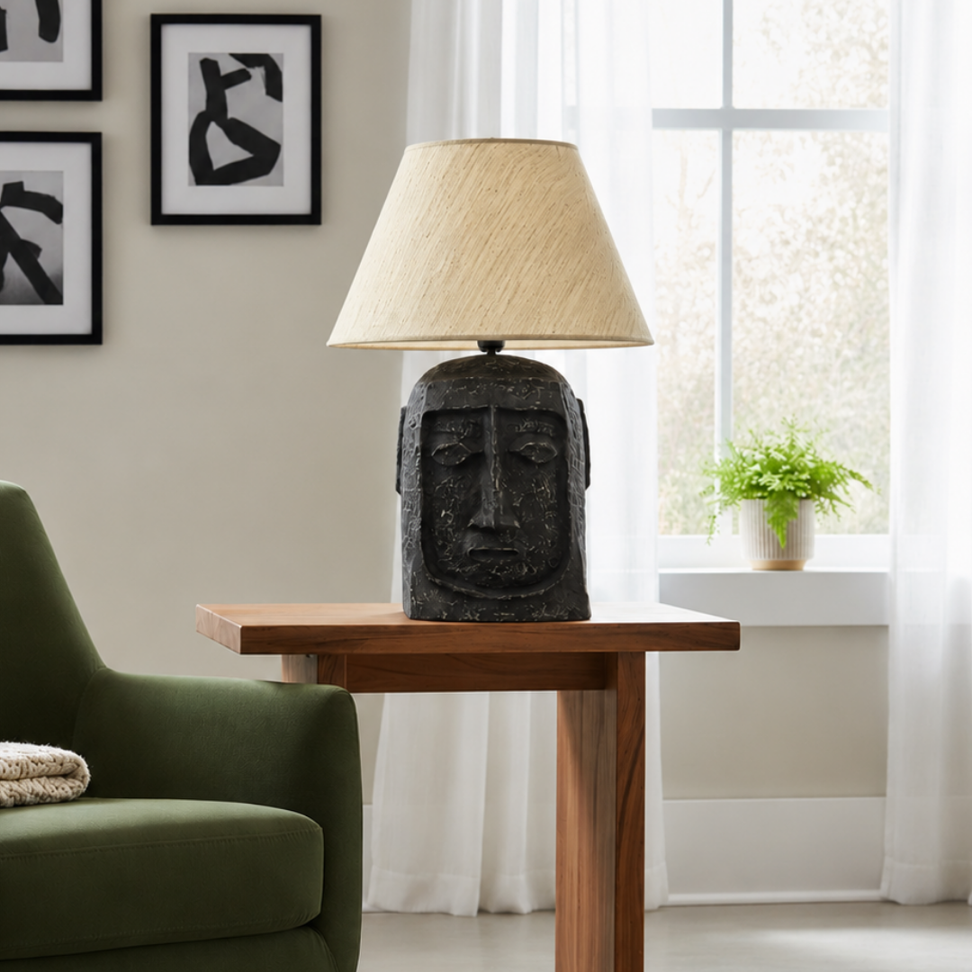 Modern Artistic Face Table Lamp with Fabric Shade
