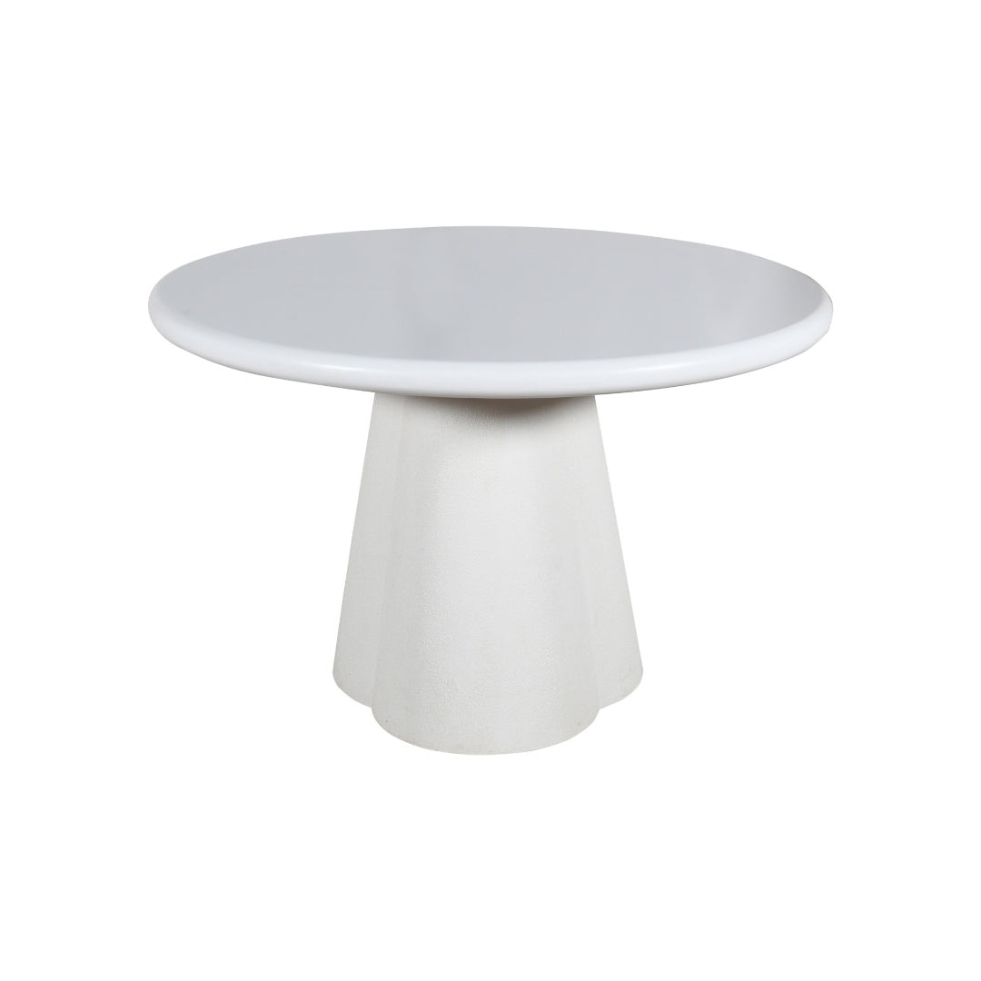 Modern White Round Pedestal Dining Table with Bouclé Chairs