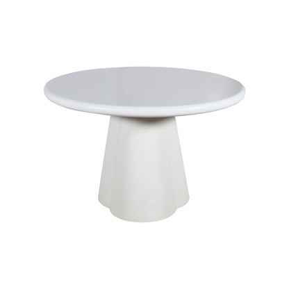 Modern White Round Pedestal Dining Table with Bouclé Chairs