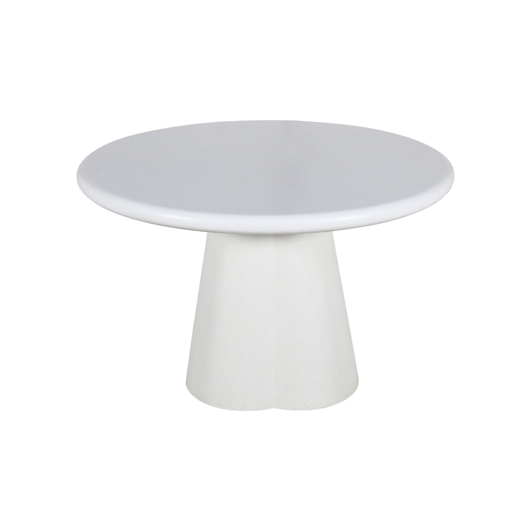 Modern White Round Pedestal Dining Table with Bouclé Chairs