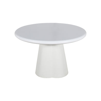 Modern White Round Pedestal Dining Table with Bouclé Chairs
