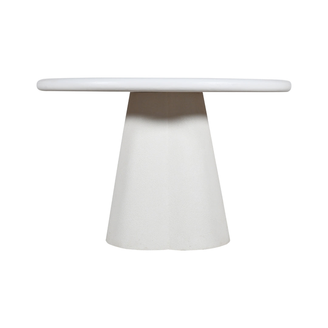 Modern White Round Pedestal Dining Table with Bouclé Chairs