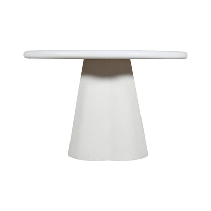 Modern White Round Pedestal Dining Table with Bouclé Chairs