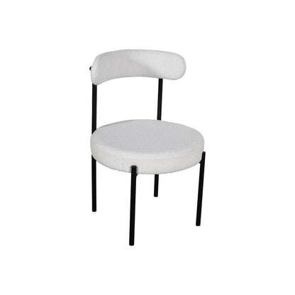 Modern White Round Pedestal Dining Table with Bouclé Chairs