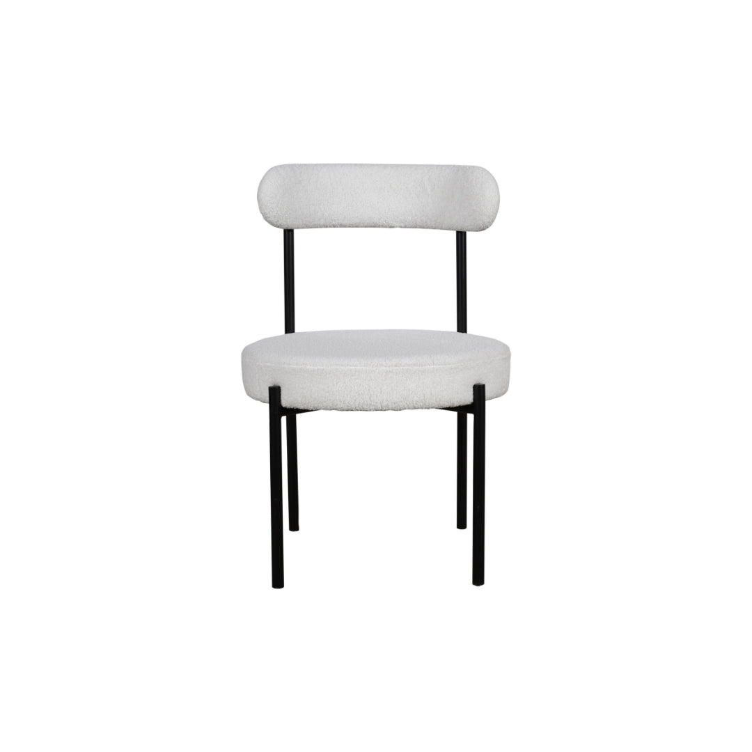 Modern White Round Pedestal Dining Table with Bouclé Chairs