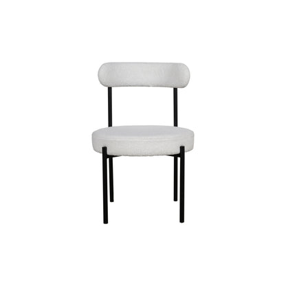 Modern White Round Pedestal Dining Table with Bouclé Chairs
