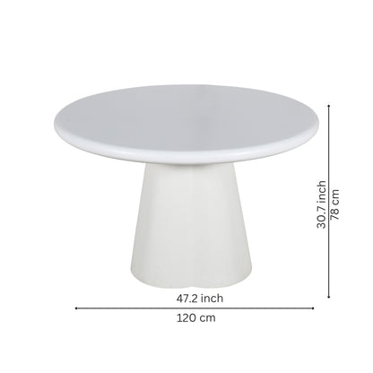 Modern White Round Pedestal Dining Table with Bouclé Chairs