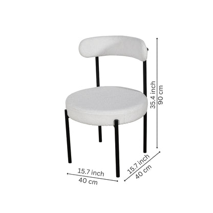 Modern White Round Pedestal Dining Table with Bouclé Chairs