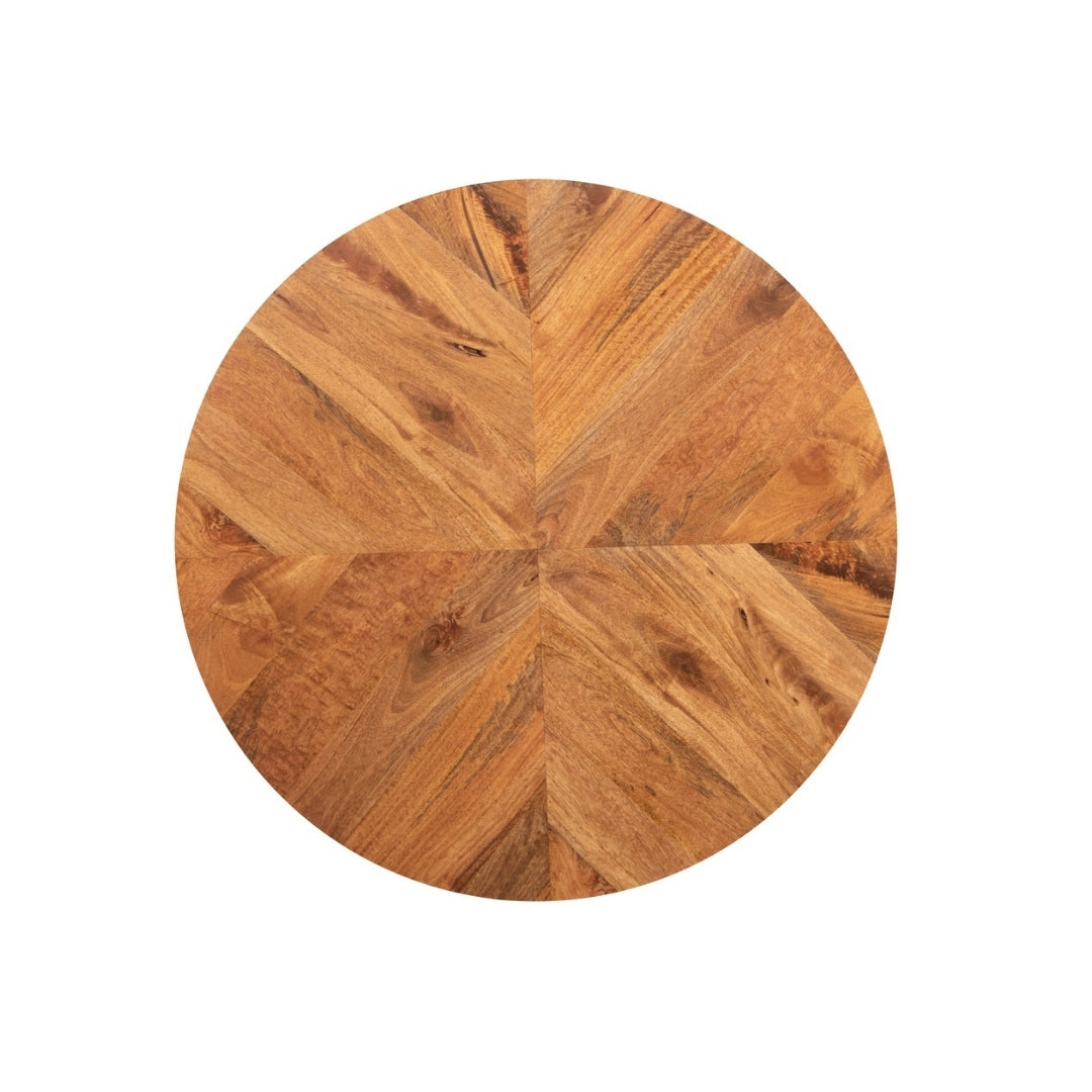 Reeded Round Wooden Coffee Table with Brass Base