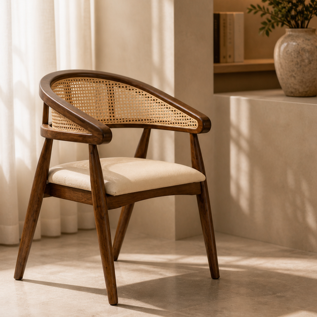 Curved Arm Chair With Cane Finish