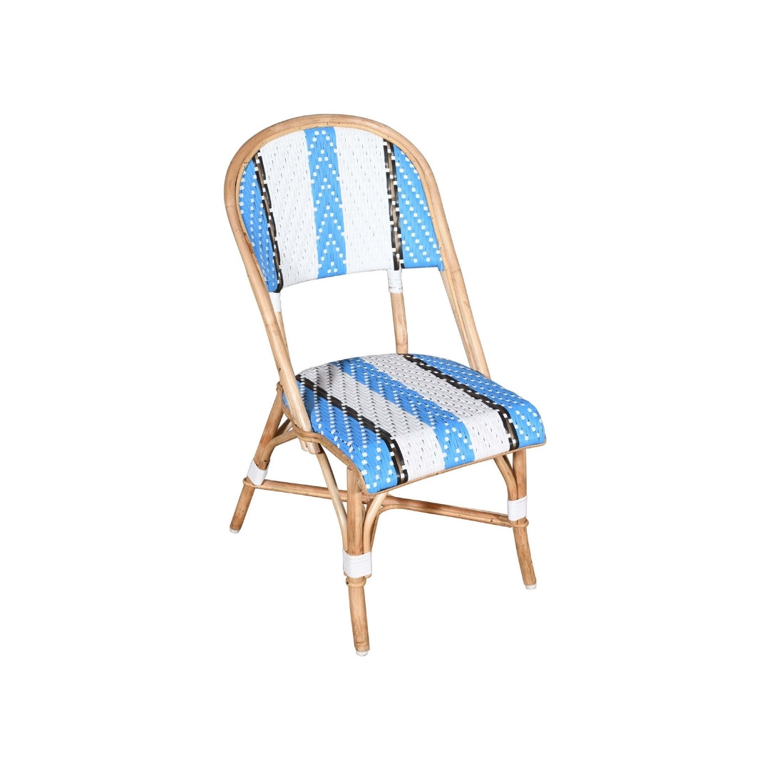 Classic French Bistro Rattan Chair with Blue and White Weave