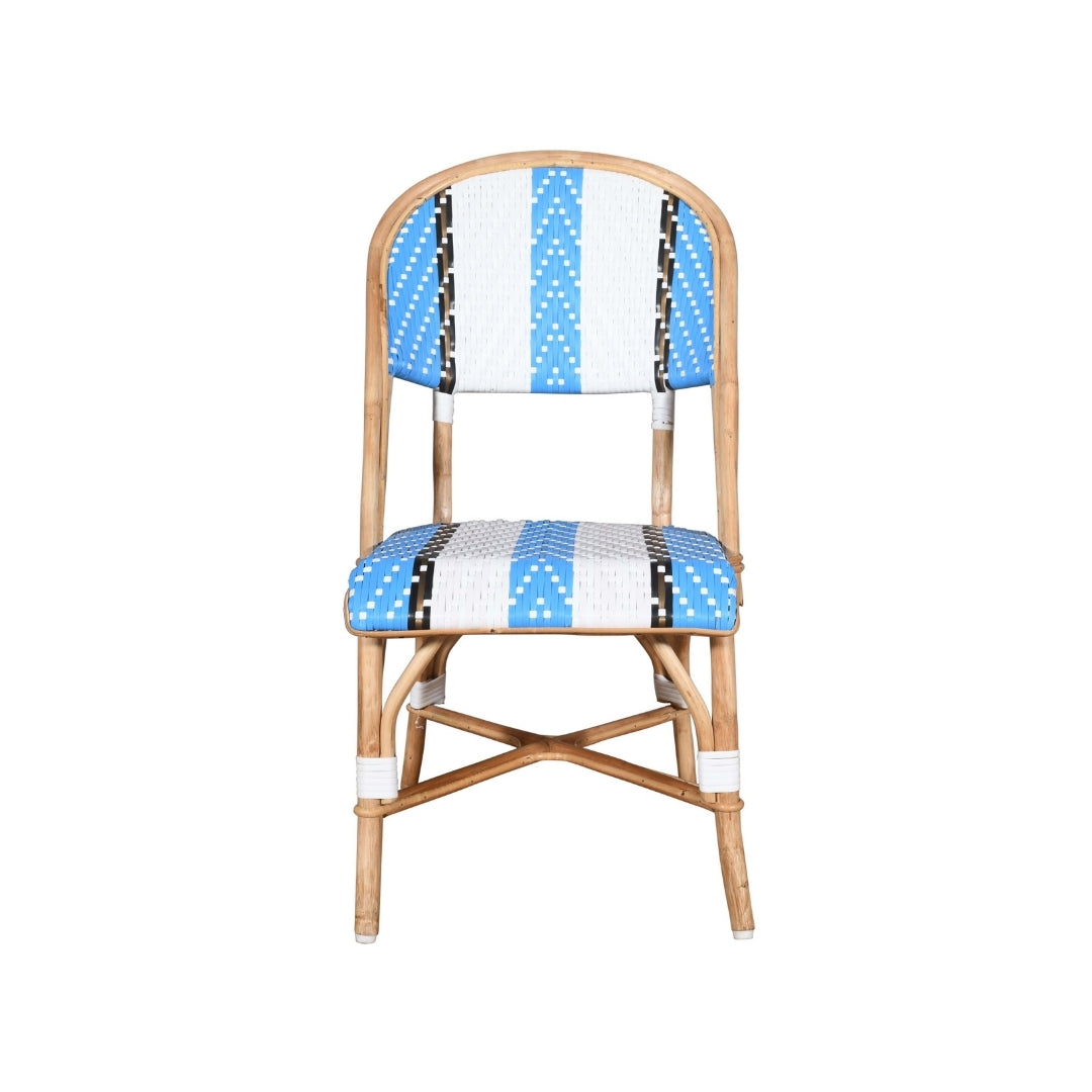 Classic French Bistro Rattan Chair with Blue and White Weave