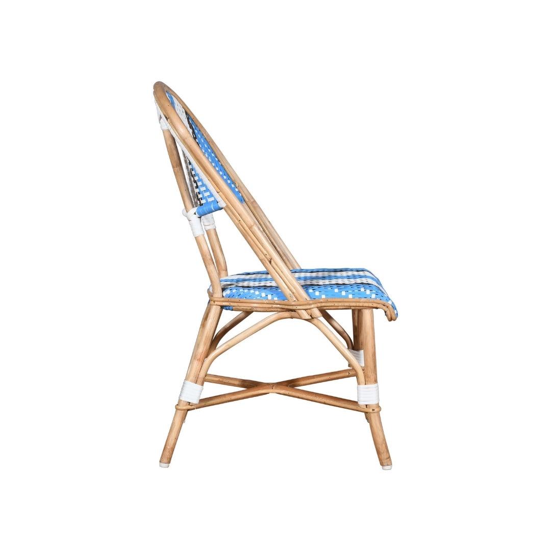 Classic French Bistro Rattan Chair with Blue and White Weave
