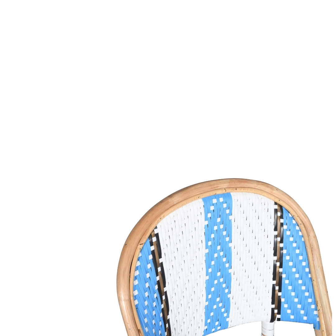 Classic French Bistro Rattan Chair with Blue and White Weave