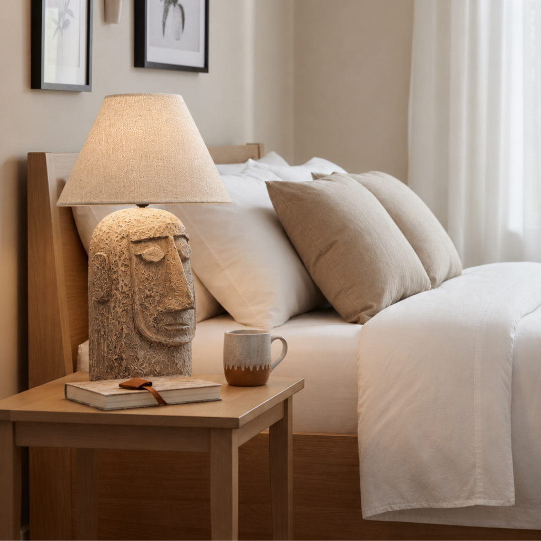 Modern White Artistic Face Table Lamp with Fabric Shade