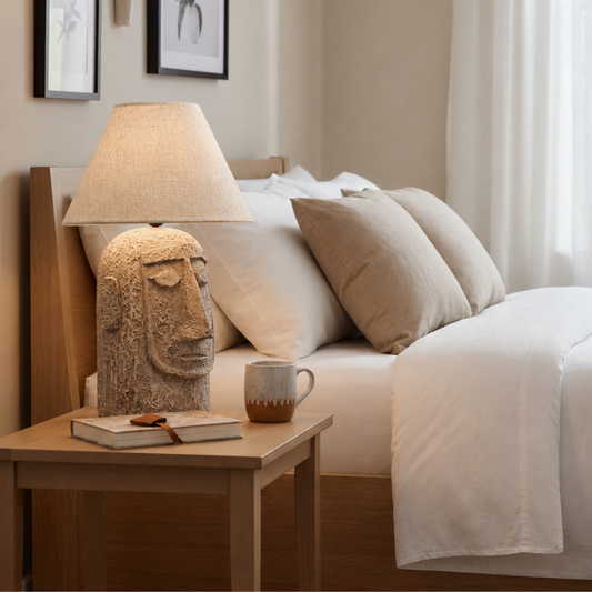Modern White Artistic Face Table Lamp with Fabric Shade