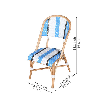 Classic French Bistro Rattan Chair with Blue and White Weave