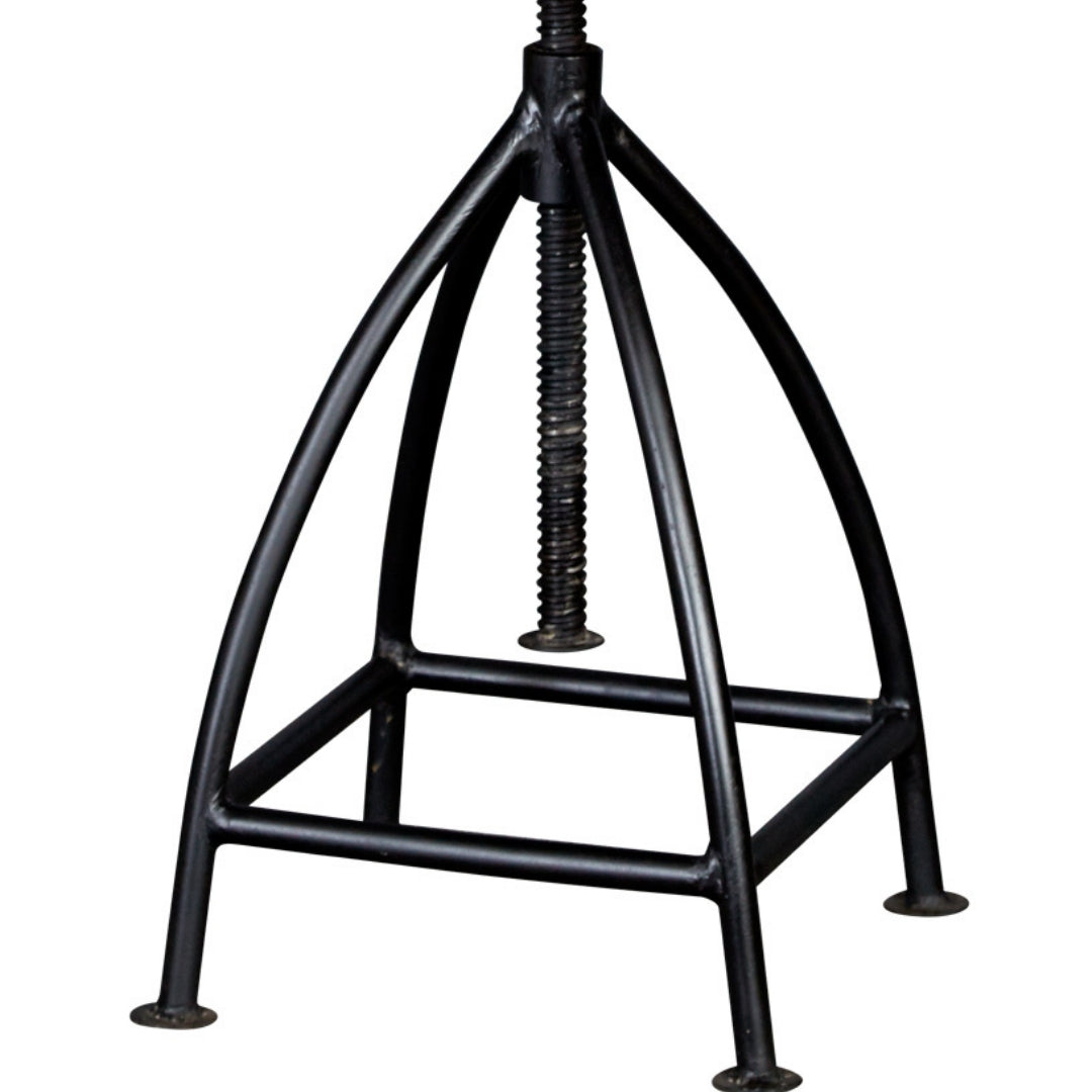 Industrial Adjustable Swivel Bar Stool with Curved Wooden Backrest