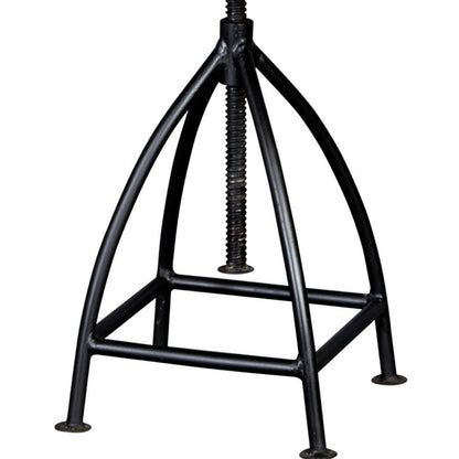 Industrial Adjustable Swivel Bar Stool with Curved Wooden Backrest
