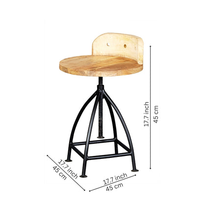 Industrial Adjustable Swivel Bar Stool with Curved Wooden Backrest