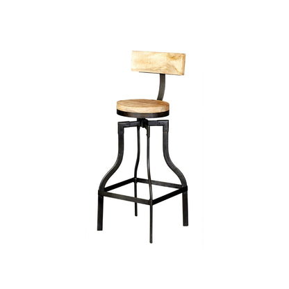 Industrial Adjustable Swivel Bar Stool with Rectangular Wooden Backrest