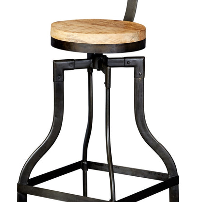 Industrial Adjustable Swivel Bar Stool with Rectangular Wooden Backrest