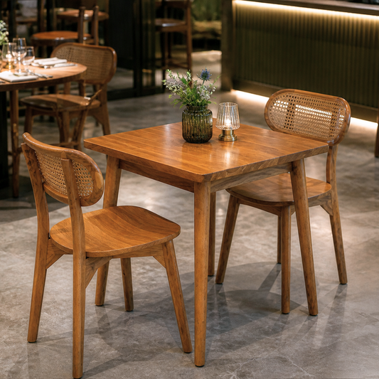 Indian Hub Solid Mango Wood Square Cafe Table with Tapered Wooden Legs