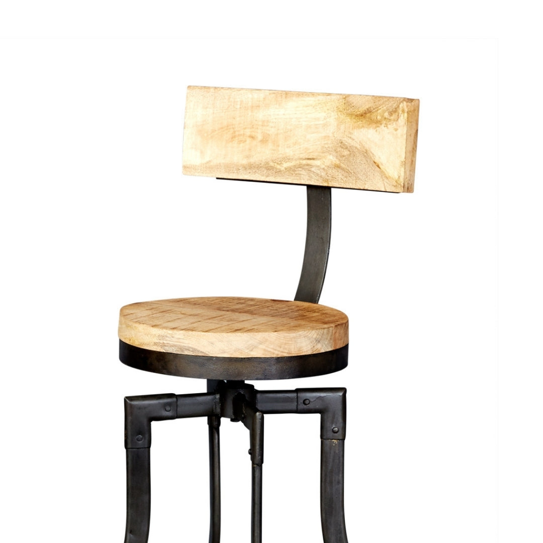 Industrial Adjustable Swivel Bar Stool with Rectangular Wooden Backrest