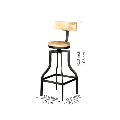 Industrial Adjustable Swivel Bar Stool with Rectangular Wooden Backrest