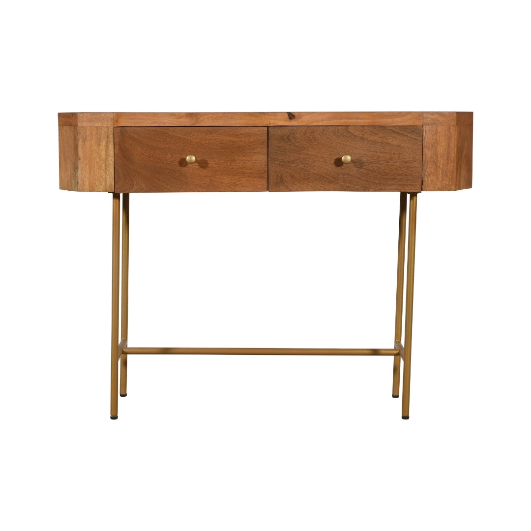 Modern Capsule Wooden Console Table with Gold Legs and Drawers