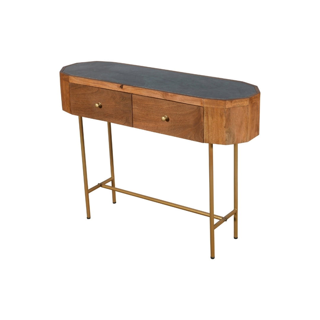 Modern Capsule Wooden Console Table with Gold Legs and Drawers