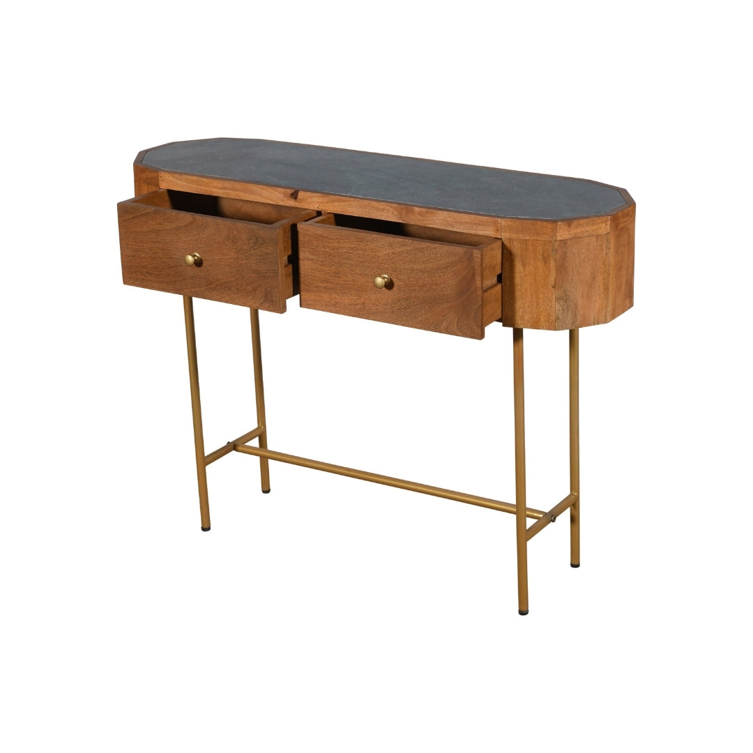 Modern Capsule Wooden Console Table with Gold Legs and Drawers