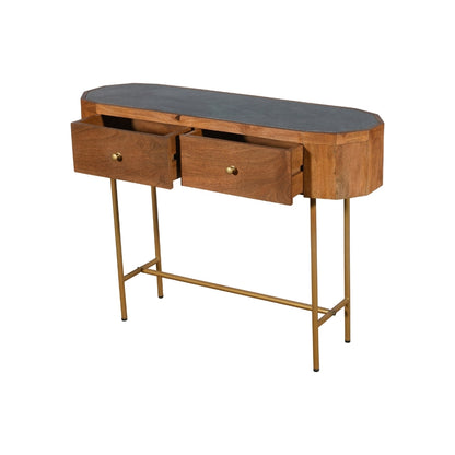 Modern Capsule Wooden Console Table with Gold Legs and Drawers