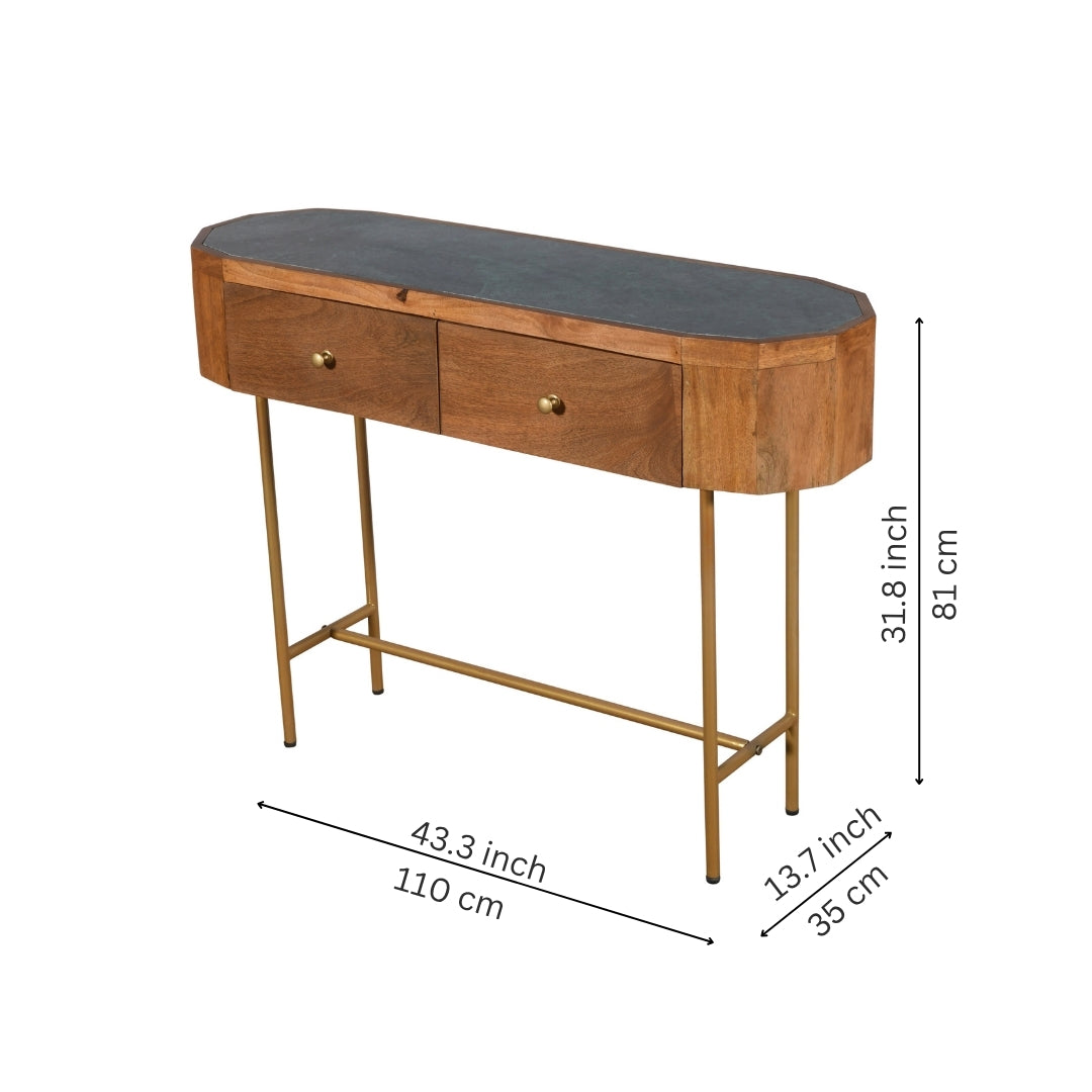 Modern Capsule Wooden Console Table with Gold Legs and Drawers