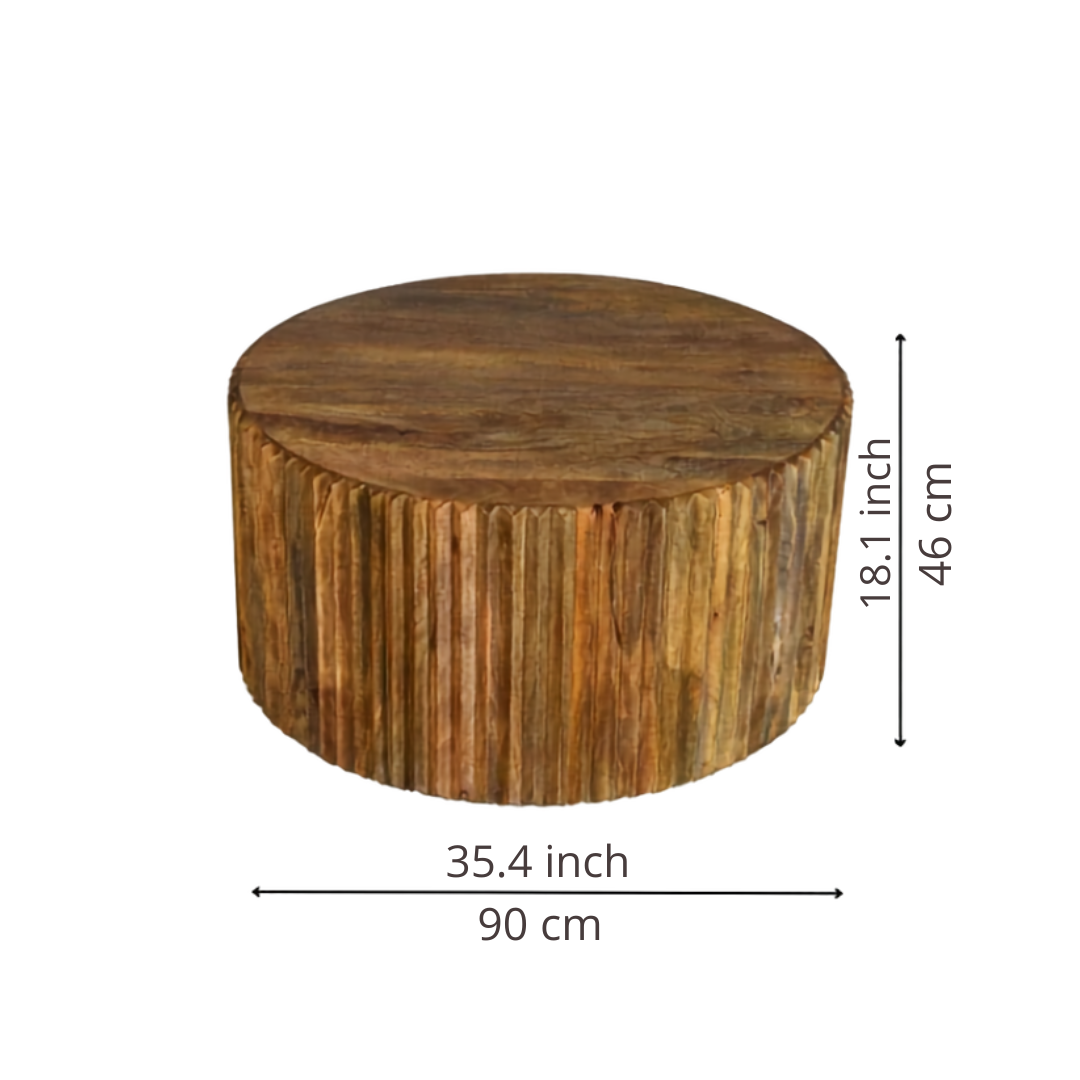 Fluted Wooden Drum Coffee Table