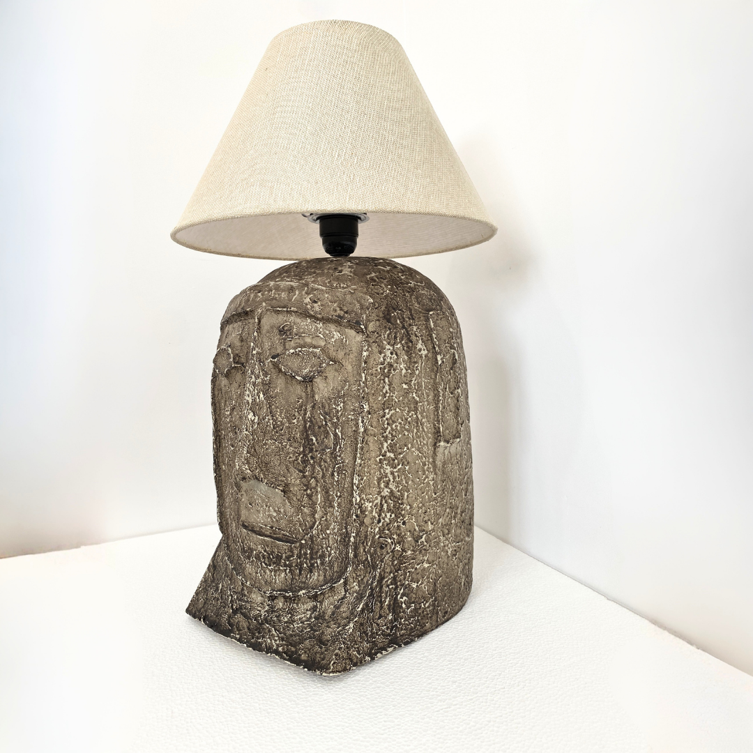 Modern White Artistic Face Table Lamp with Fabric Shade
