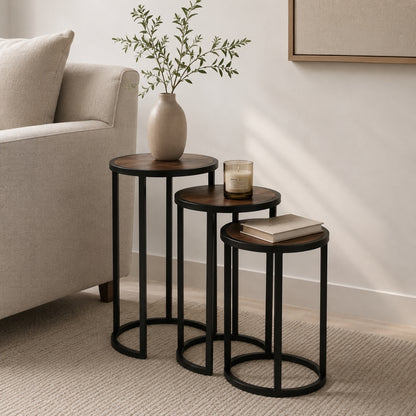 Modern Industrial Round Nesting Side Tables - Set of 3